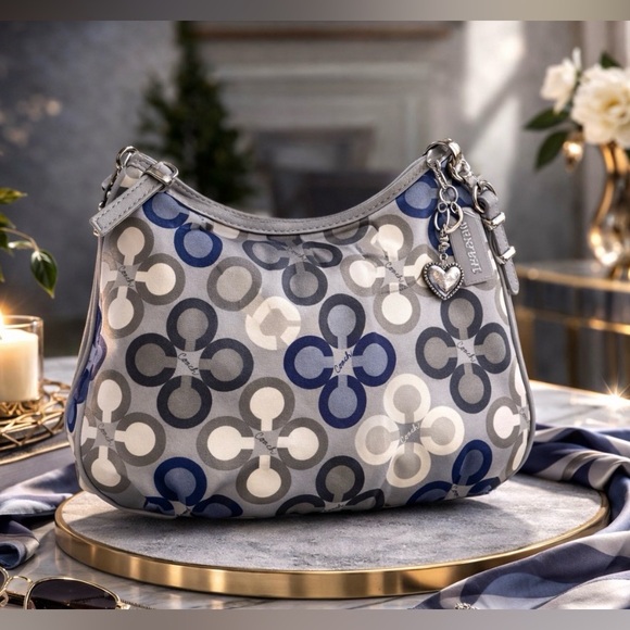 Coach Blue and Gray Opt Art Shoulder Bag - Picture 2 of 7